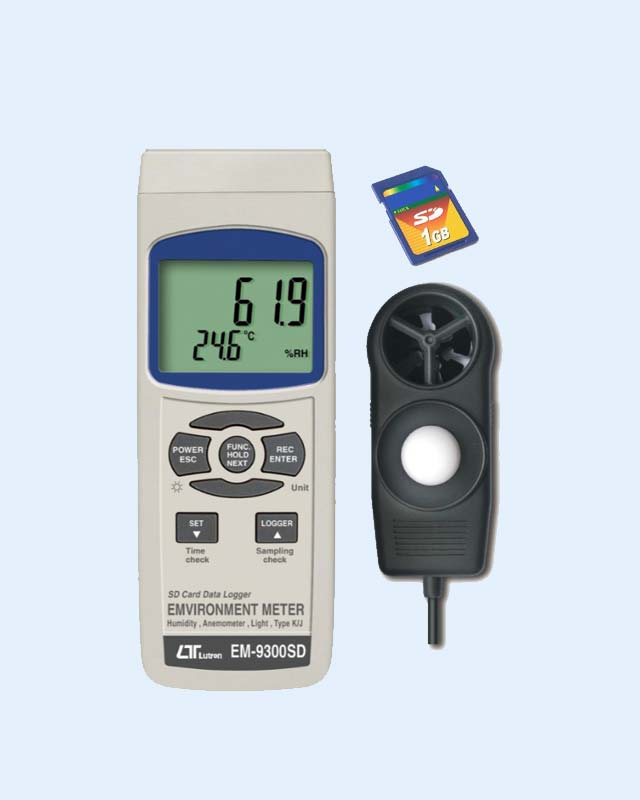 EM-9300SD A device for measuring and recording air speed, temperature, humidity, and lighting intensity