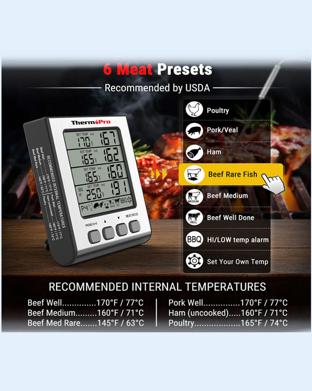 TP17H Leave-In 4-Probes Meat Thermometer