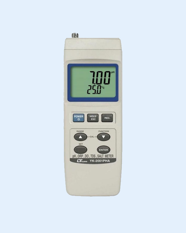 A YK-2001PHA portable device for measuring water quality and its properties.